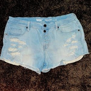 Massimo by Target. Distressed light wash denim shortie with lace peekaboo pocket